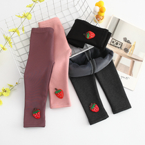 Girls leggings autumn and winter wear foreign-style female baby baby plus velvet thickening childrens pants medium-thick all-in-one velvet