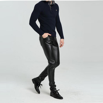 Autumn and winter take-out courier motorcycle leather pants men plus velvet thickened slim Korean version of tide leisure warm large size high waist