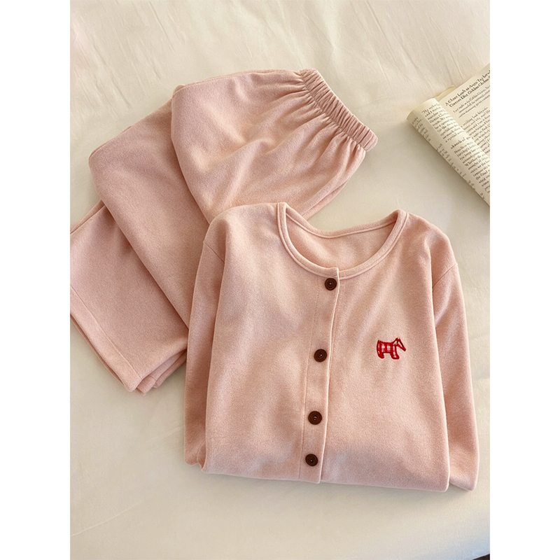 2026 New Pink Cartoon Velvet Pajamas for Women, Autumn and Winter, Fleece-Lined and Thickened, Cashmere Brushed Loungewear for Spring and Autumn