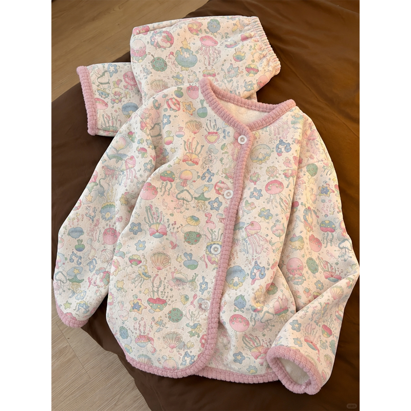 2026 New Sweet Style Jellyfish Air Cotton Pajamas for Women, Autumn and Winter, Quilted with Cotton, Thickened, Warm Loungewear for Spring 2026 New Sweet Style Jellyfish Air Cotton Pajamas for Women, Autumn and Winter, Quilted with Cotton, Thickened, Warm Loungewear for Spring