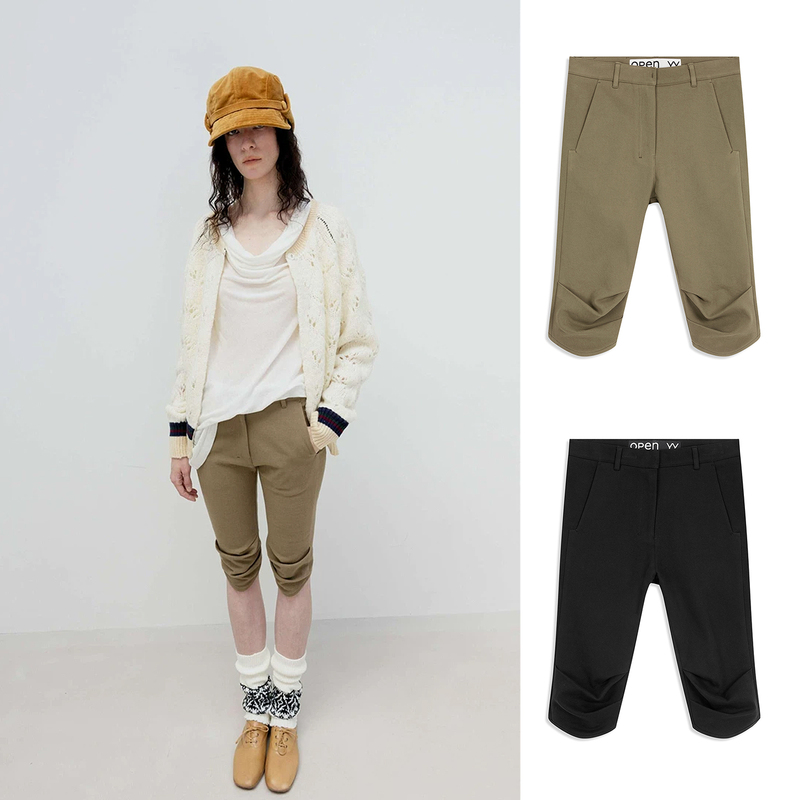 Open Yy 26 Early Autumn High-Waisted Pleated Capri Five-Point Suit Pants with Curved Hem Straight-Leg Cycling Pants for Women Open Yy 26 Early Autumn High-Waisted Pleated Capri Five-Point Suit Pants with Curved Hem Straight-Leg Cycling Pants for Women