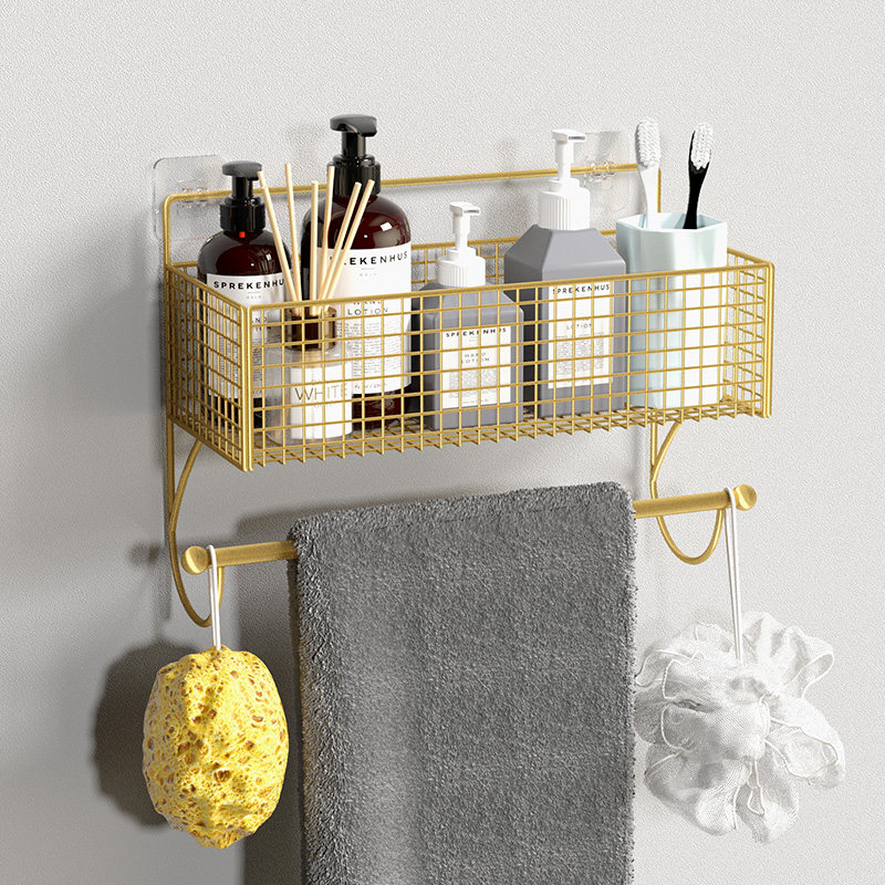 Towel rack free punch powder room towel rack hook bathroom hanger single rod towel bar toilet wall hanging rack