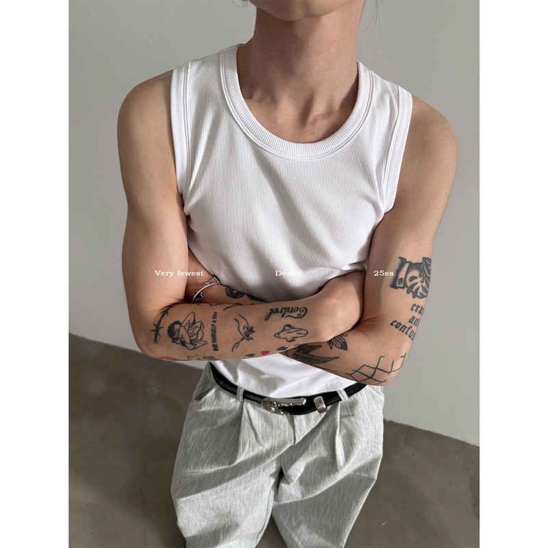 Very Fewest American-Style Heavyweight Stretch Ribbed Slim-Fit Tank Top T-Shirt Unisex Layering Short Sleeveless Base Layer