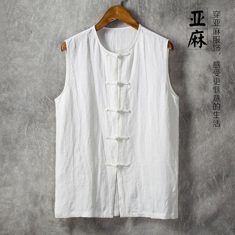 Summer Cotton and Linen Thin Sleeveless Vest Retro Waistcoat Chinese Style Button-Up Vest for Grandpa, Dad, Farmer Undershirt Summer Cotton and Linen Thin Sleeveless Vest Retro Waistcoat Chinese Style Button-Up Vest for Grandpa, Dad, Farmer Undershirt