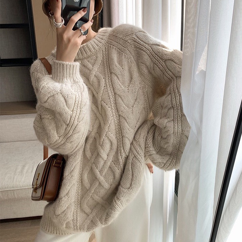 Sandro Moscoloni Lazy Retro Knit Twist Pullover Sweater Loose Texture Classic Versatile Top