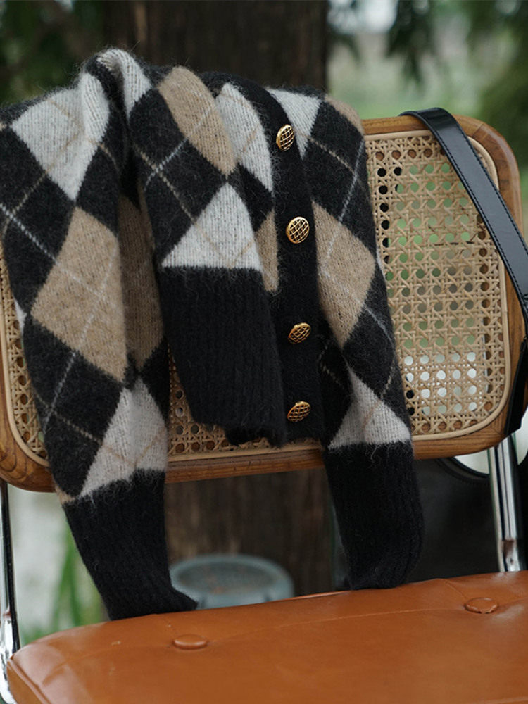 Sandro Moscoloni French retro niche classic rhombus simple all-match high-quality knitted cardigan