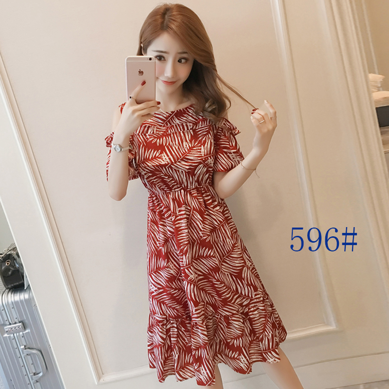 Thời trang ra cho con bú ăn mặc mùa hè nóng mẹ off-the-vai voan váy dài là mỏng sau sinh ăn váy 	váy hạ eo xếp ly	