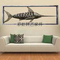 Chinese wall decoration Wall hanging wrought iron hanging living room wall decoration Creative fish business club background wall decoration