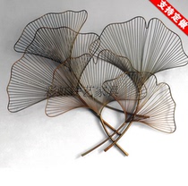  Wrought iron ginkgo leaf wall pendant Model room Hotel background wall decoration Creative wall jewelry pendant