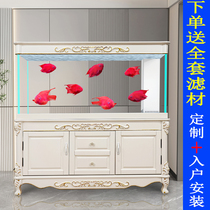 New European-style home living room fish tank custom solid wood base cabinet bottom filter ultra-white silent partition screen aquarium