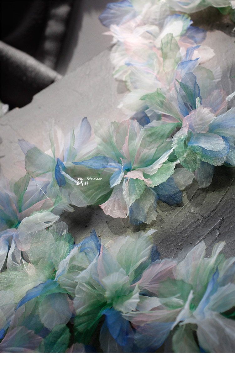 Кайма 冰花 幻彩蓝绿色立体大花朵童装头饰装饰手工diy胸花服装辅料花边
