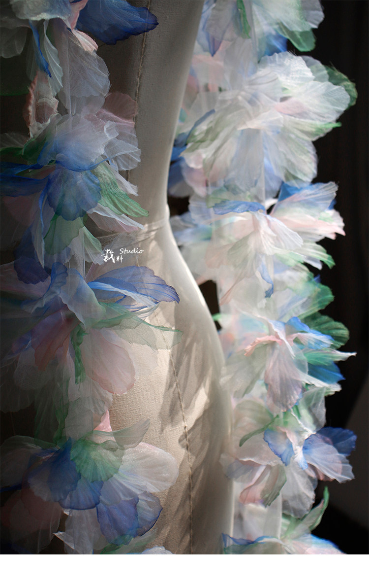 Кайма 冰花 幻彩蓝绿色立体大花朵童装头饰装饰手工diy胸花服装辅料花边