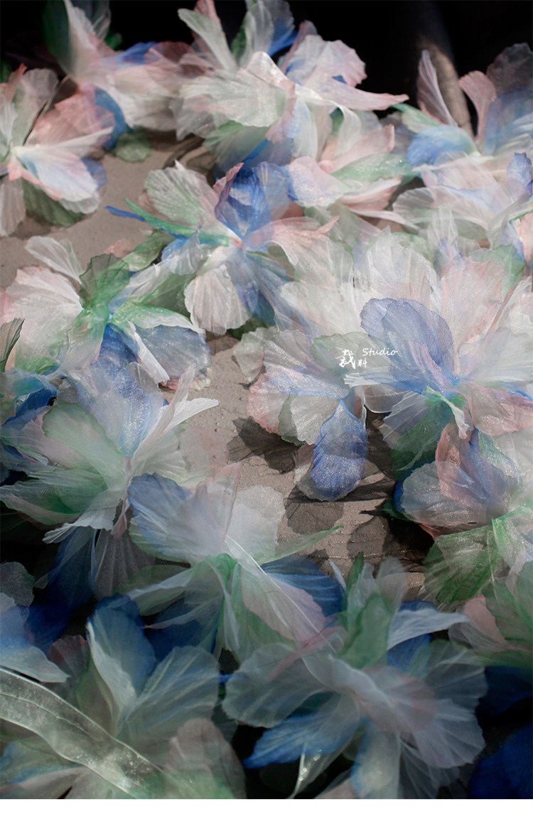 Кайма 冰花 幻彩蓝绿色立体大花朵童装头饰装饰手工diy胸花服装辅料花边