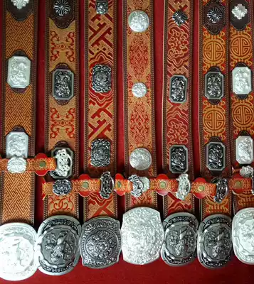 Belt women's new chic embossed Mongolian robe accessories ethnic minority belt metal silver buckle adjustable
