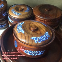 蒙古族特色餐具手绘木制碗炒米碗内蒙古特色祥云图实木碗蒙餐餐具
