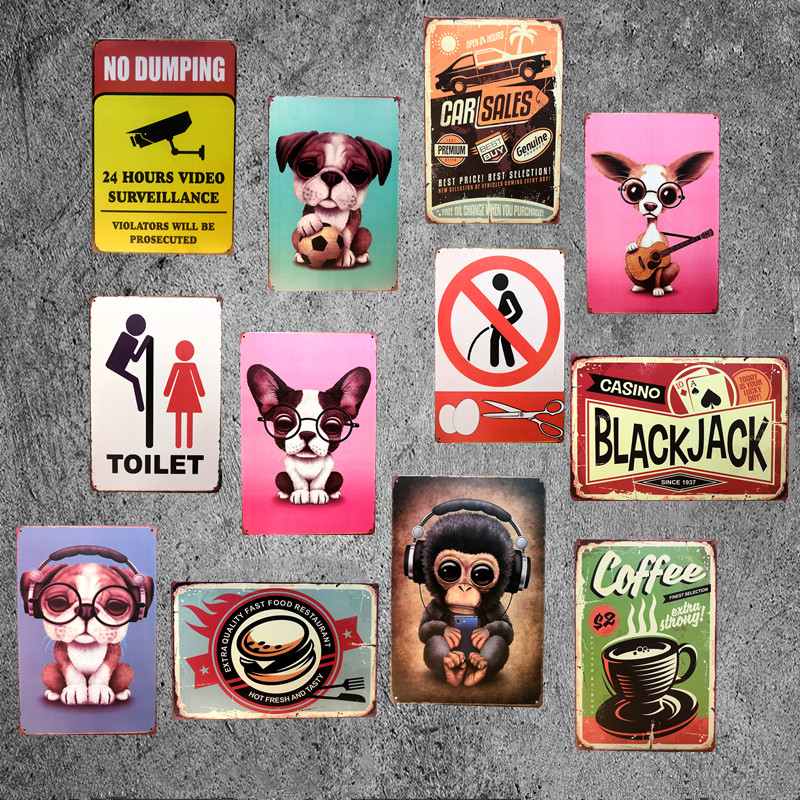 Cartoon Animal Iron Sheet Painting Coffee Decoration Painting KTV Internet Cafe Wall Wall Wall Decoration Living Room Bookroom Pendants