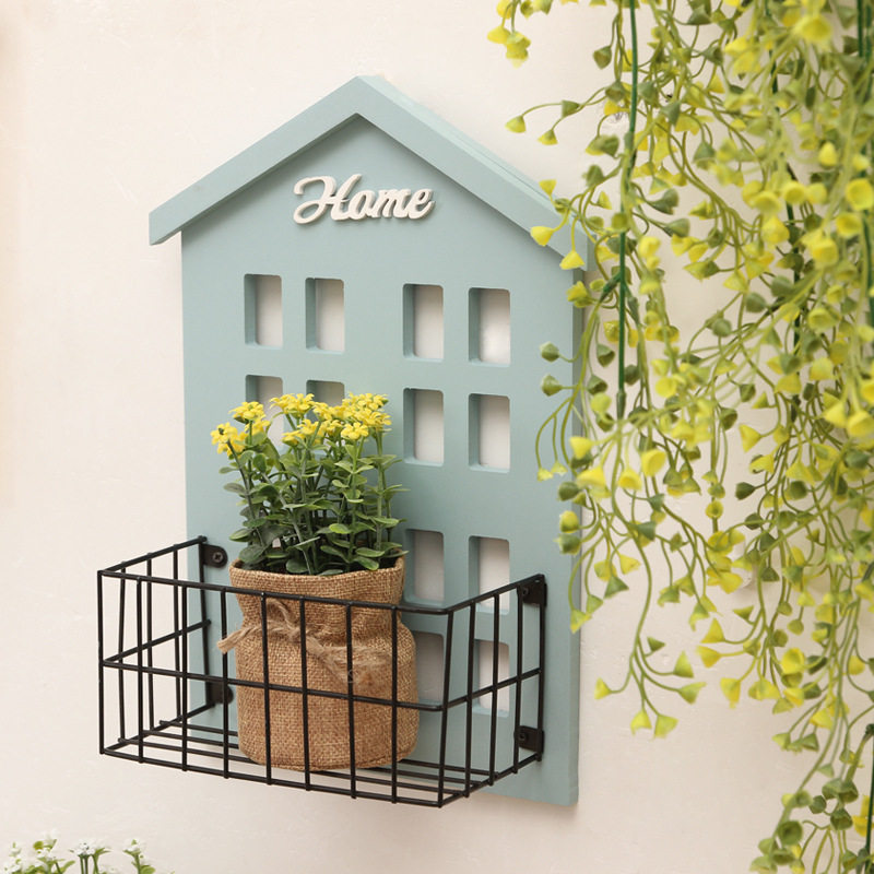 Wooden shelf storage box wall decoration balcony creative wall hanging storage basket indoor house pendant decoration