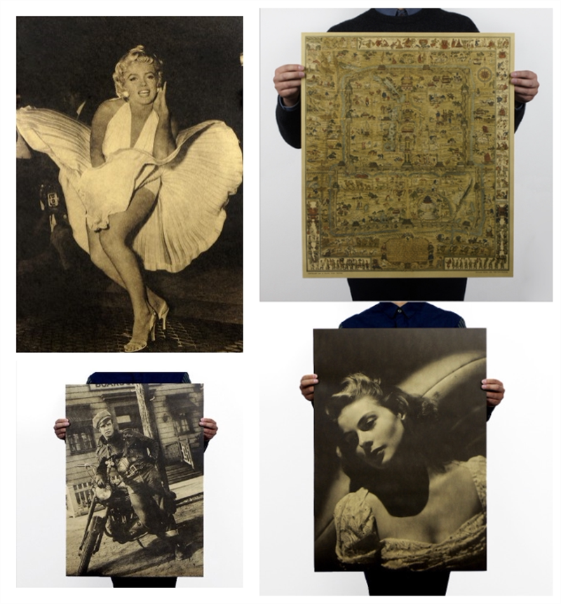 Large size Audrey Hepburn nostalgic retro kraft paper poster painting core movie poster hanging painting decoration pendant