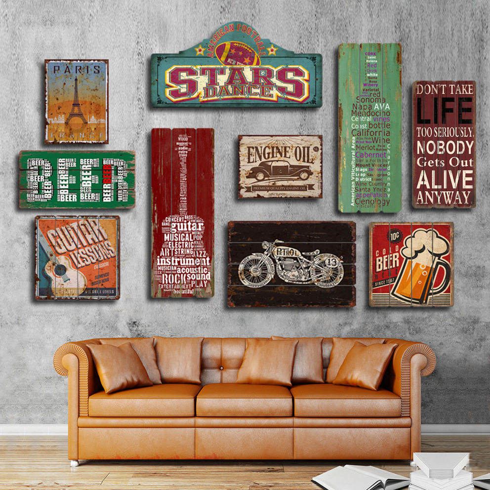 American wooden decoration painting retro loft industrial window bar cafeca shop wall decoration painting