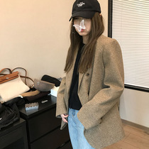 Wang Maidens shop curry suit jacket 2021 Autumn New woolen casual high design sense niche top