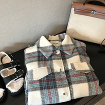 Wang Maidens Shop plaid woolen coat 2021 autumn and winter new casual loose bf lazy wind Joker top