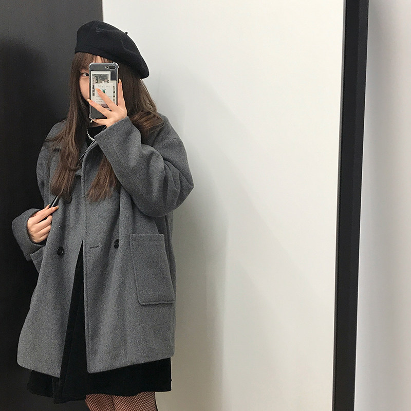 Wang Shaoshe's shop Mao jacket 2022 new female autumn and winter grey Korean version of relaxed temperament High sense thickened