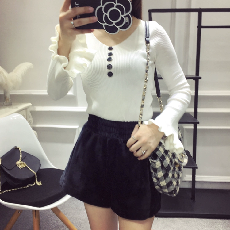 2018 quần short nhung mới của phụ nữ mùa thu đông mặc quần bốt mỏng cho sinh viên Hàn Quốc quần ống rộng quần sooc nhung