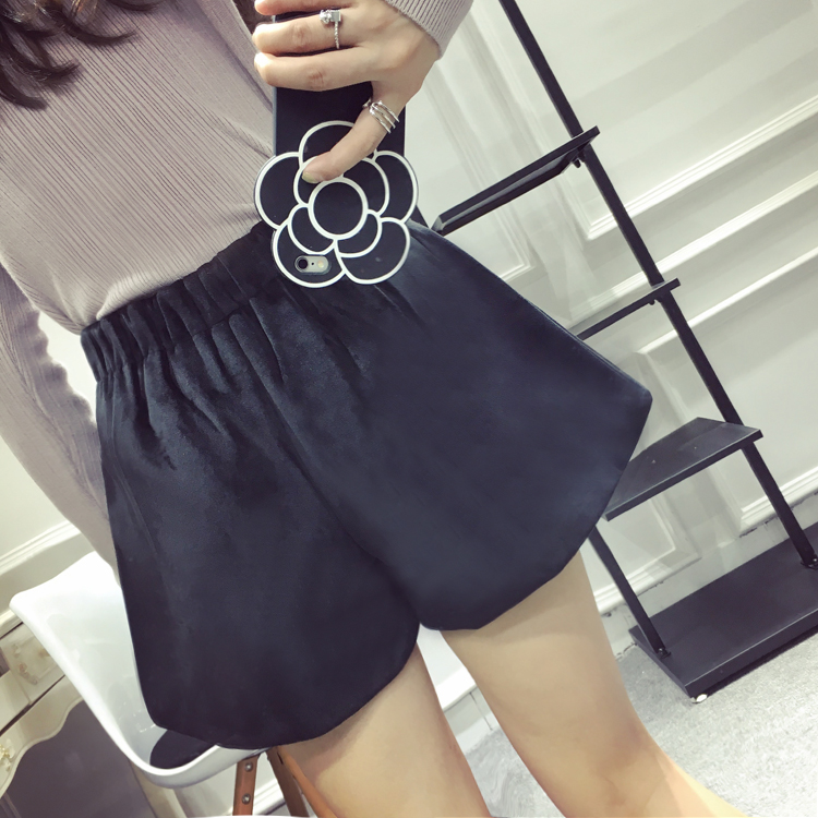 Mùa thu đông 2018 của phụ nữ phiên bản Hàn Quốc mới của khóa kéo mỏng len dày eo cao quần short chân rộng để mặc bên ngoài quần bốt quần ngắn nữ