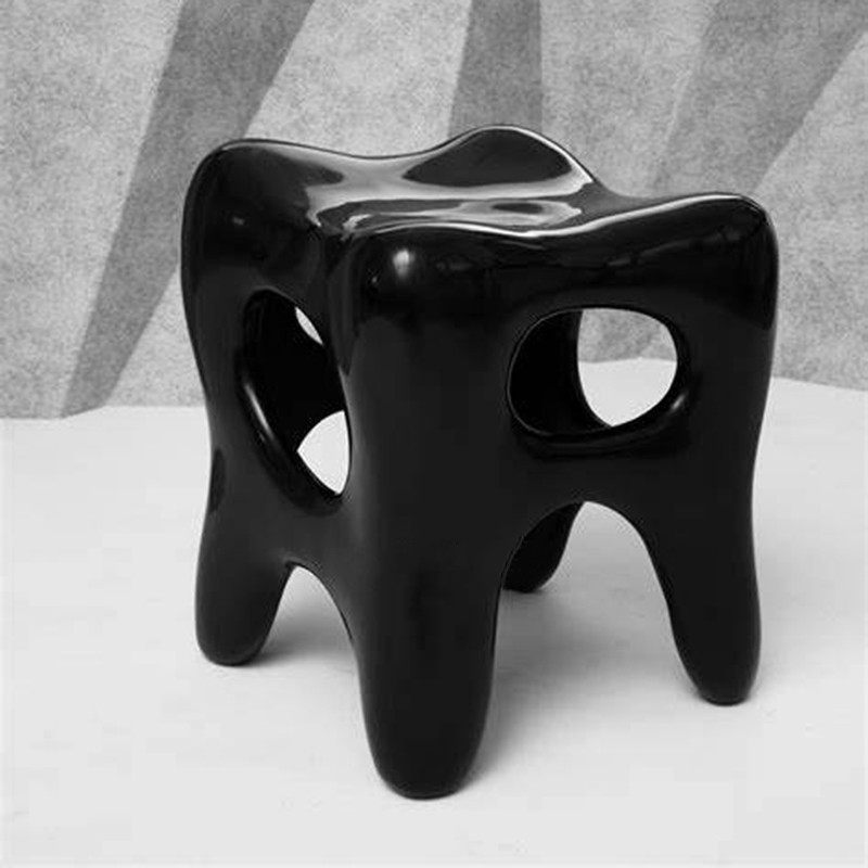 Glass fiber tooth styling chair creative hollowed-out bench-like plate room stool light extravagant design living-room Alien chair short stool