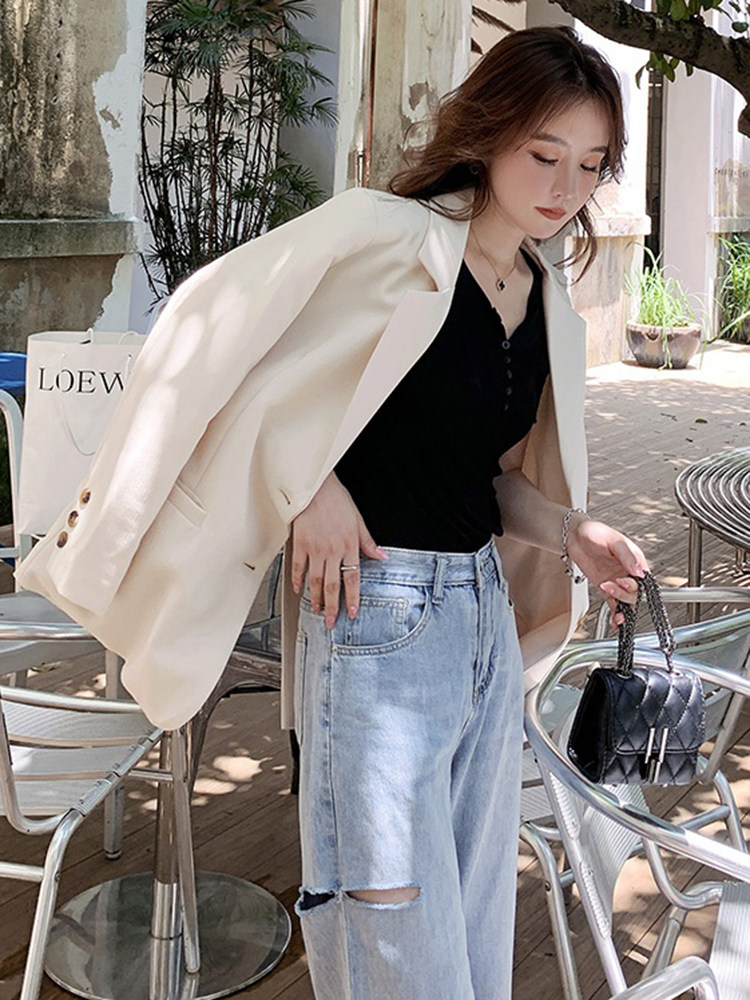 Lecea Alice beige suit jacket women 2022 autumn new back slit suit jacket women