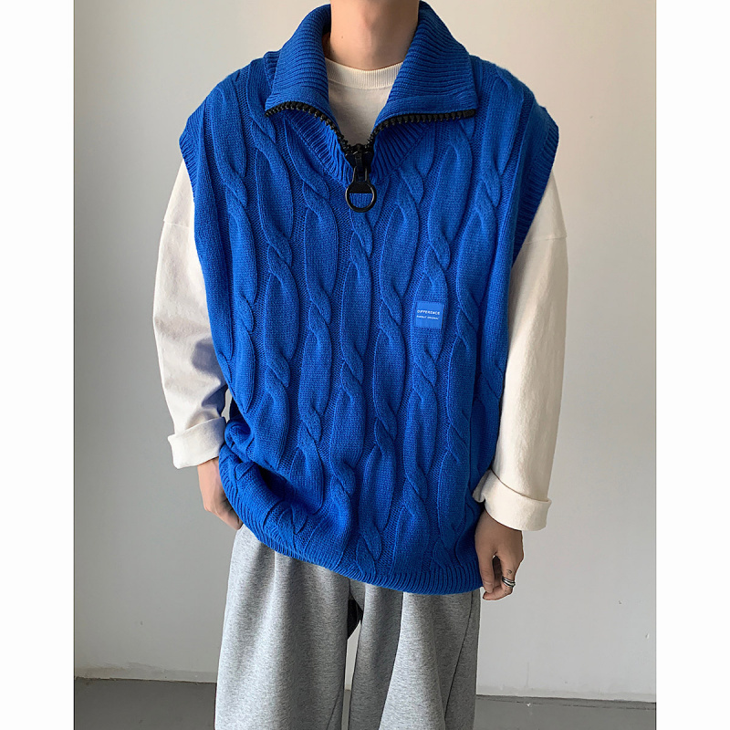 Klein Blue Loose Casual Stand-Up Collar Sweater Vest Knitwear Jacket Unisex Sleeveless Vest