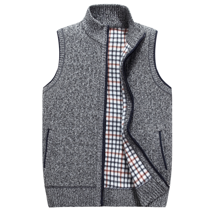 Mùa thu và mùa đông nam len nhung vest chất béo cardigan cộng với nhung ấm trung niên của nam giới dệt kim vest vest nam