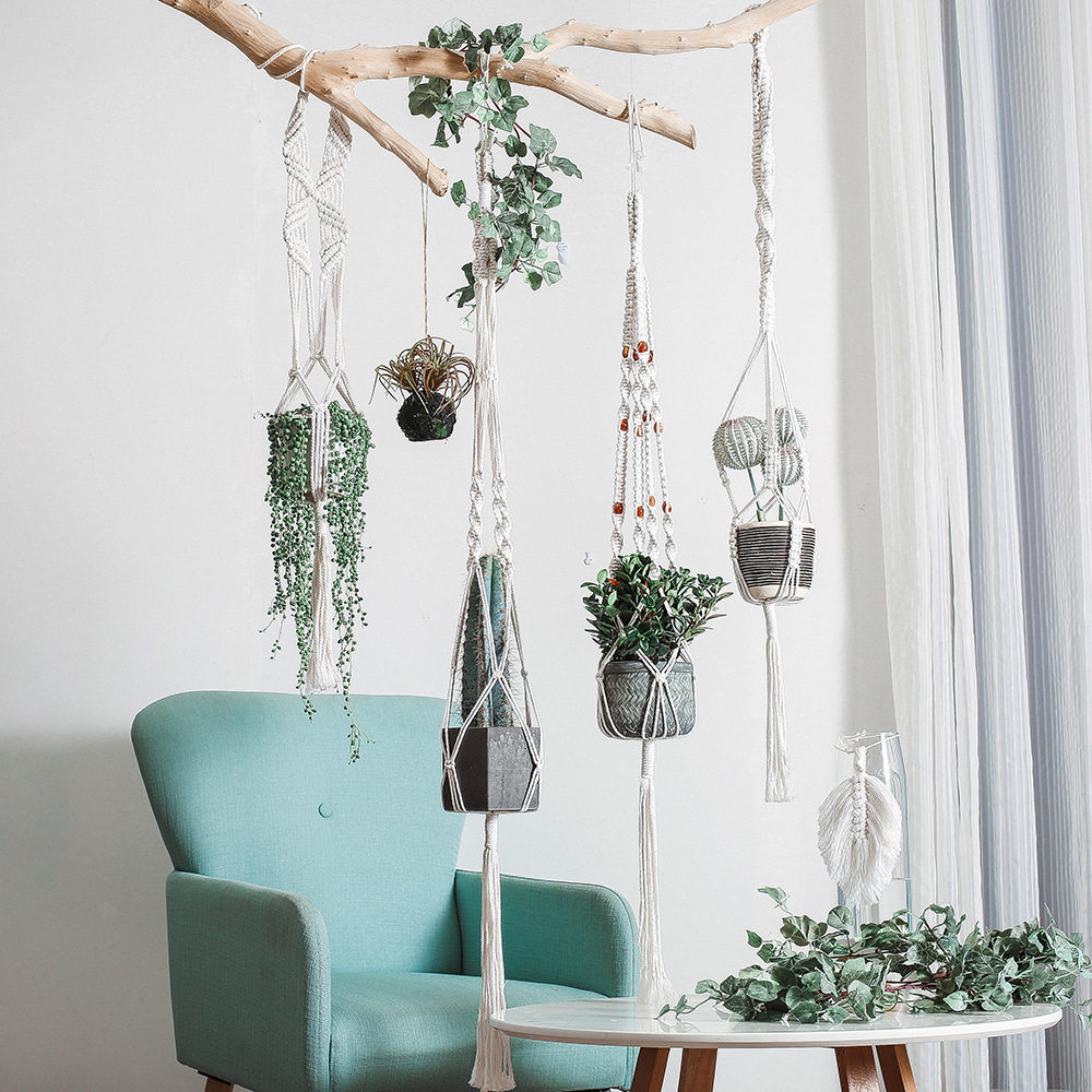 Green plant hanging tapestry hand-woven hanging rope pelvis wall decorated pot wall