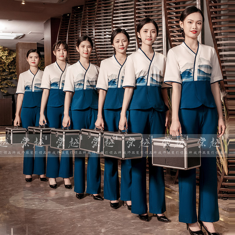 Tangyue spring and summer new foot bath technician work clothes women's foot massage shop health hall foot bath suit contrast printing middle sleeve