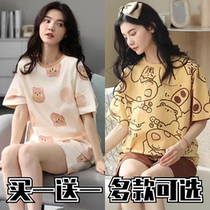 2022 new summer short-sleeved suit pure cotton modal cute home clothes loose large size shorts pajamas for women