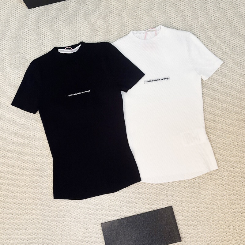 Shenzhen Nanyou 26 New Model Simple Slim-Fit Letter Short-Sleeve Knit Top for Women, Round Neck Elastic Top, Base Shirt