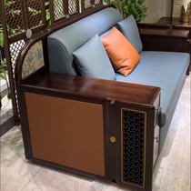 New Chinese style ebony wood home living room hotel lobby solid wood leather sofa full set of modular furniture customized for the whole house