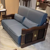 New Chinese style ebony wood hotel villa leather solid wood light luxury retro sofa combination large apartment furniture can be customized