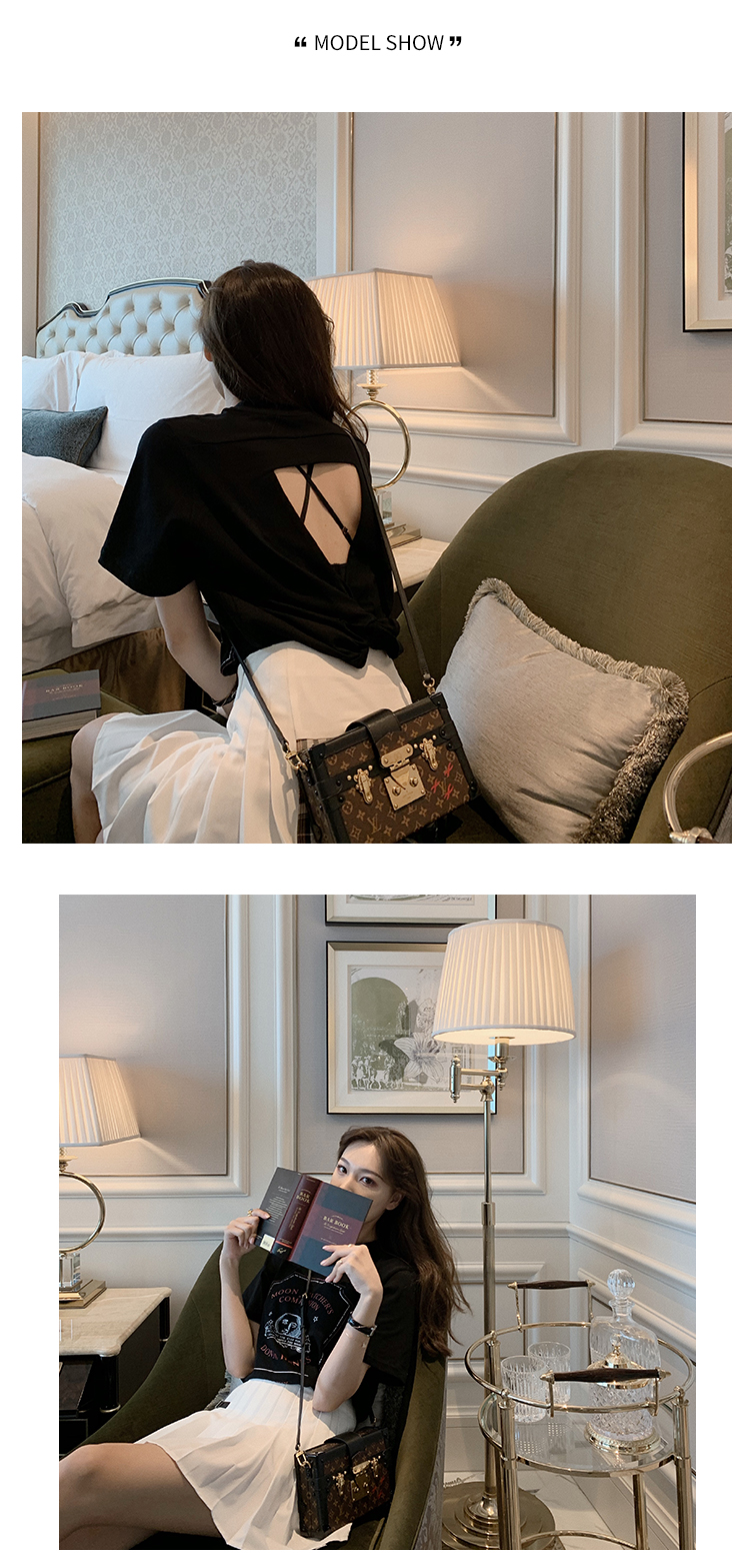 Daxin home 2019 phụ nữ mùa hè retro in cẩn thận máy rỗng lưng áo rộng mỏng tay áo ngắn tay áo thun - Áo phông áo thun ba lỗ nữ