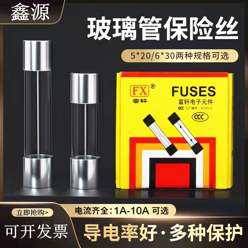 Wire cutting glass fuse 1A2A3A4A5A10A outer diameter 5MM length 20MM conductivity good quality stable
