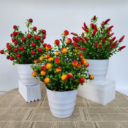 Artificial Fruit and Green Plant Potted Bonsai, Fortune Tree, Plastic Flowers, Fake Flowers, Home Living Room Dining Table Decoration Ornaments