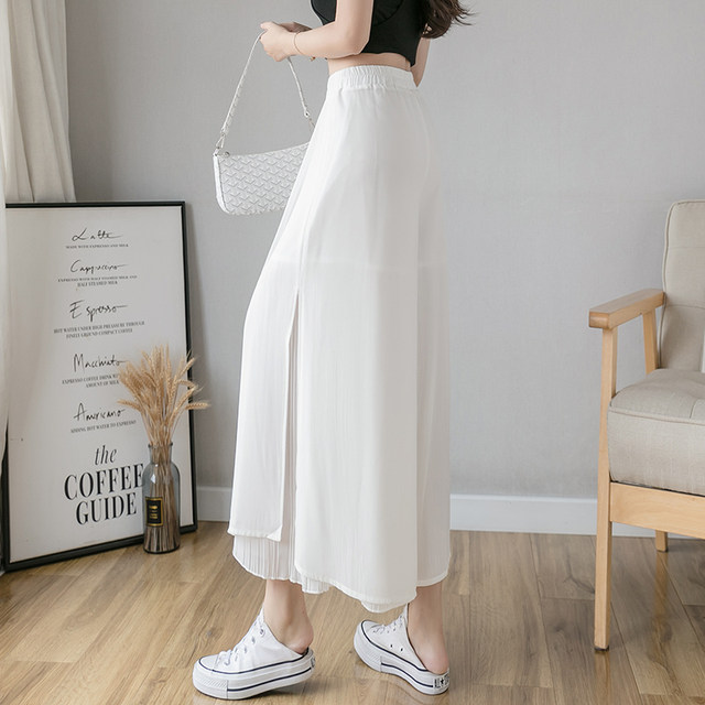 Chiffon nine-point ice silk wide-leg pants women's summer 2023 thin section hakama drape high waist pleated elegant casual hakama