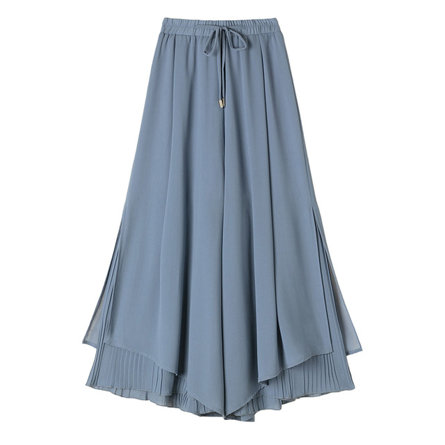 Chiffon nine-point ice silk wide-leg pants women's summer 2023 thin section hakama drape high waist pleated elegant casual hakama