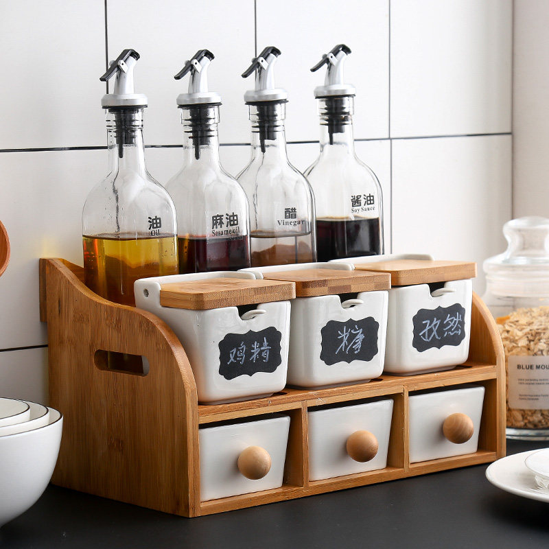 Ceramic seasoning jar seasoning box set home kitchen glass oil bottle combination soy sauce pot seasoning pepper salt jar