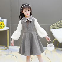 Girl dress autumn 2021 New Princess dress girl skirt autumn foreign sweater dress childrens lattice dress