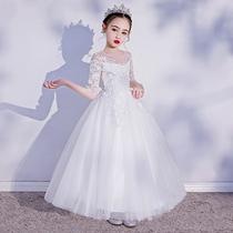 Childrens dress Princess dress autumn dress foreign air host puffy gauze dress high end catwalk White autumn winter skirt