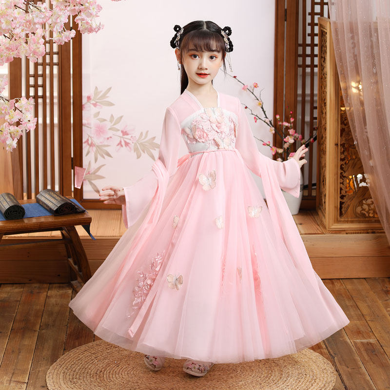 Han Fu Girl Spring Autumn Ancient Clothing Super Fairy Yang Dress China Wind Tang Dress Children's Ancient Wind Cherry Blossom Princess Dresses Summer Dress
