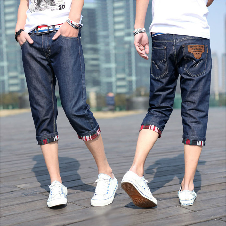 Mùa hè quần short denim thủy triều của nam giới nửa bảy jeans phần mỏng 7 quần nam năm quần của nam giới 2017 ống túm