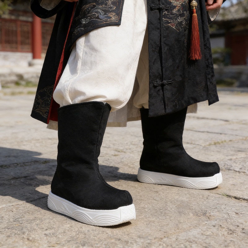 Hanfu Boots for Men and Women, Traditional Style Long Boots, Height-Increasing Inner Soles, Ancient Style Boots, Thick-Soled, Chinese Style, Martial Arts Hanfu Boots for Men and Women, Traditional Style Long Boots, Height-Increasing Inner Soles, Ancient Style Boots, Thick-Soled, Chinese Style, Martial Arts