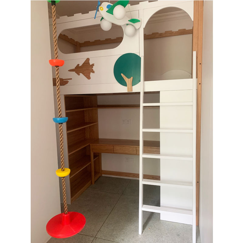 Guangzhou Red Oak Wood Full House Custom Full Solid Wood Children Multifunction Desk Bookcase Combination Bed Furniture Customised Booking Made